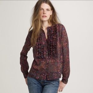 J Crew 100% Silk Bayberry Flouncette Blouse